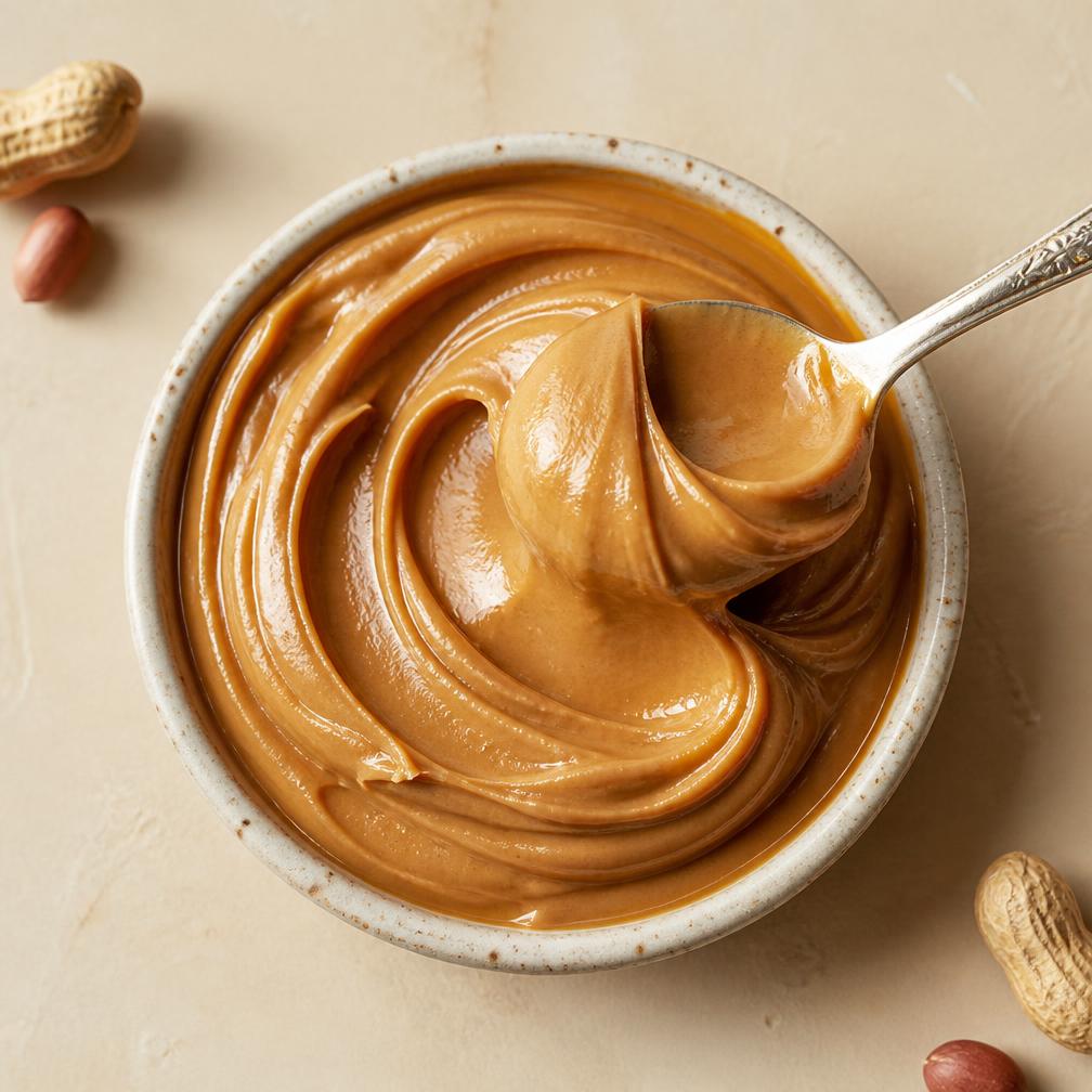 Freshly mixed peanut butter in a bowl