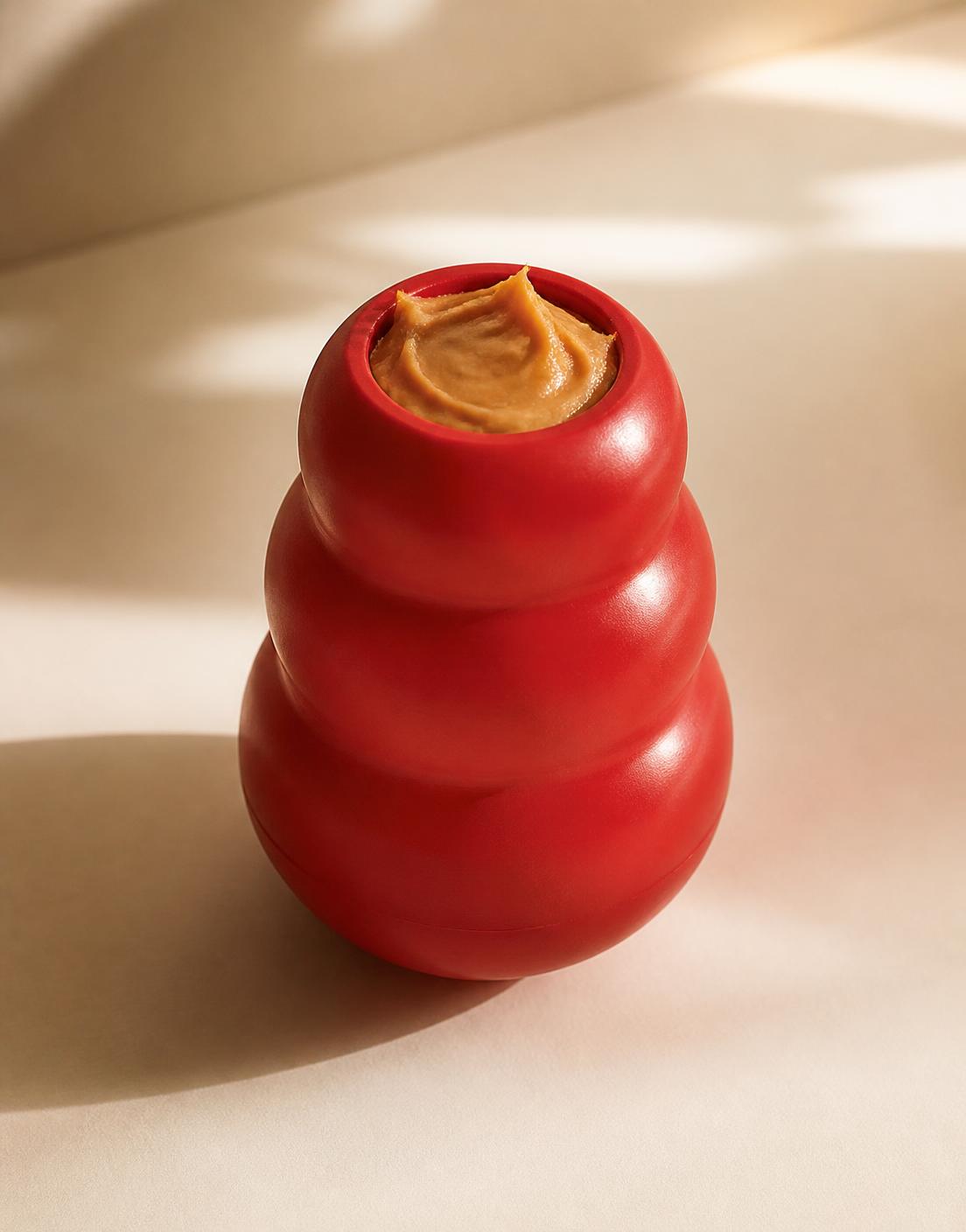 Peanut butter stuffed into a rubber toy