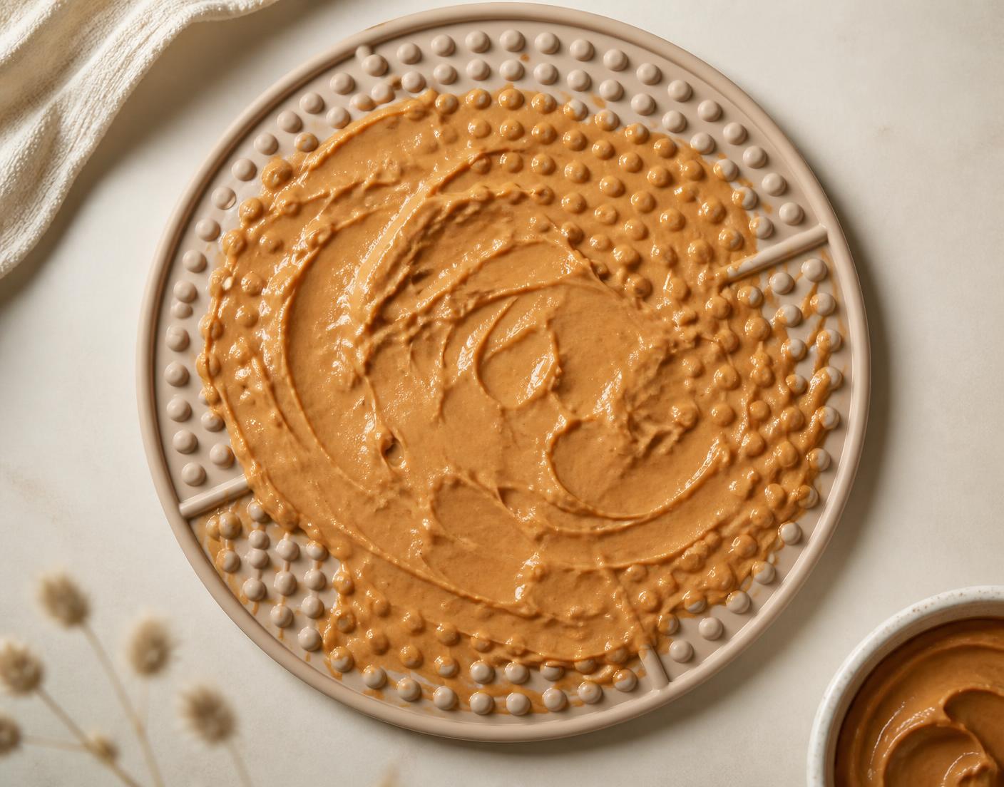 Peanut butter spread on a lick mat